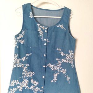 Embroidered Denim Mini Jumper Dress